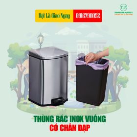Thùng Rác Inox Chân Đạp Hình Vuông