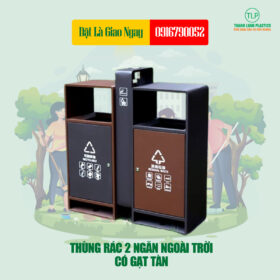 Thùng Rác 2 Ngăn Ngoài Trời Có Gạt Tàn